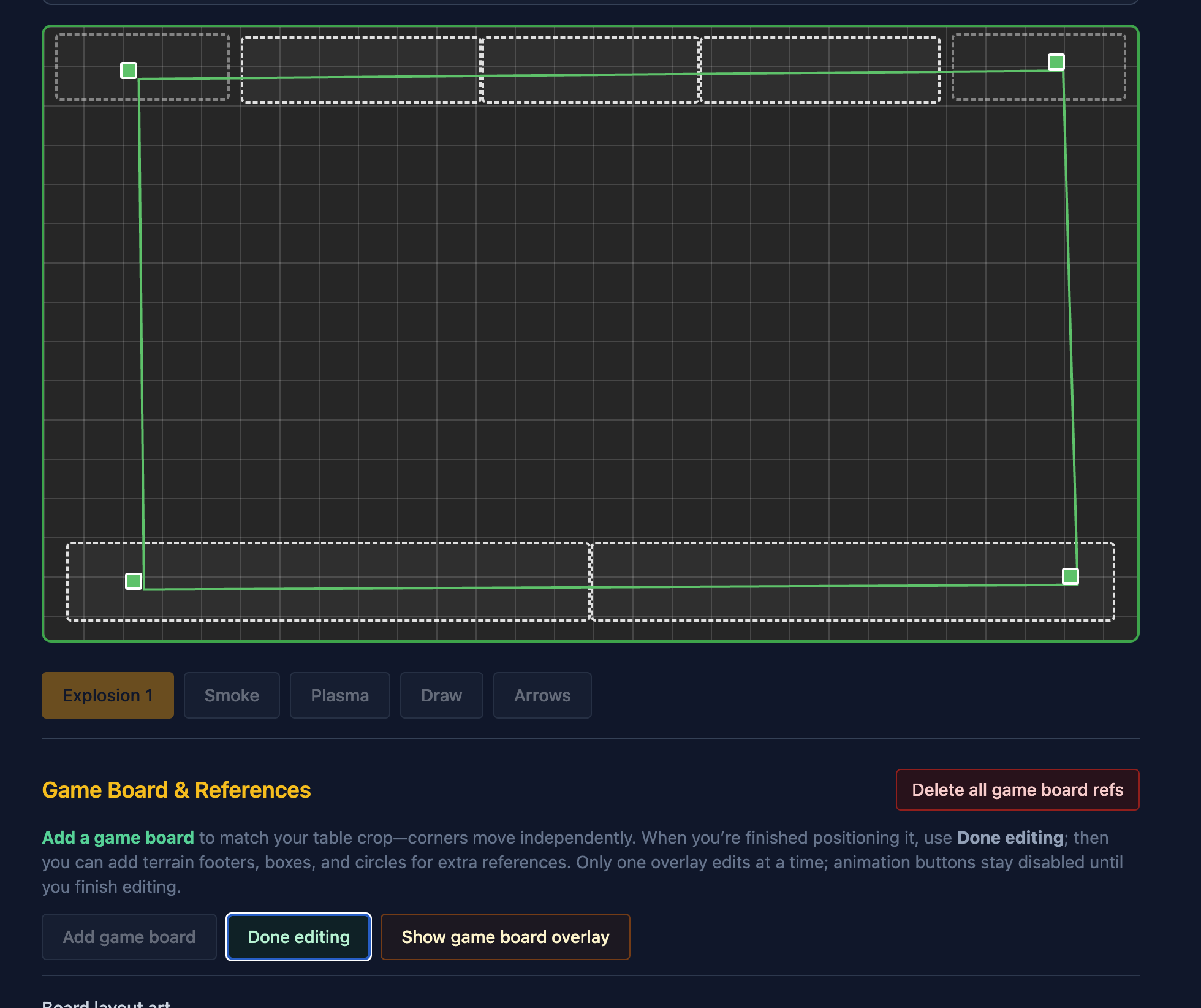 Add game board feature defining the game area for animation control