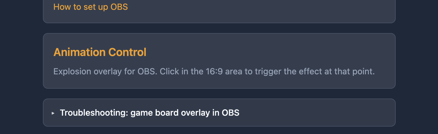 Animation control entry point on the dashboard